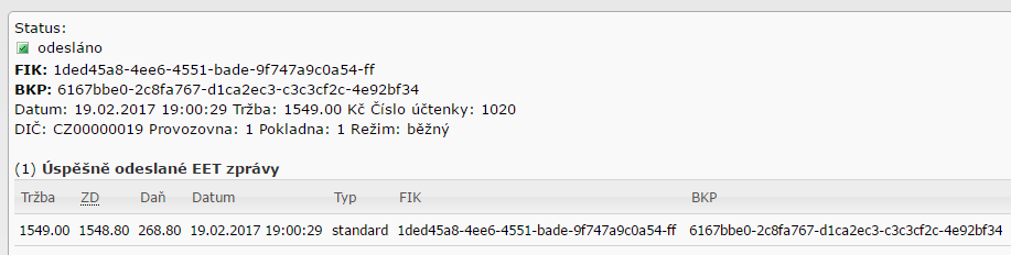 EET úspěšně odesláno
