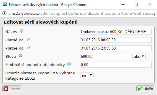 Série slevových kupónů - editace