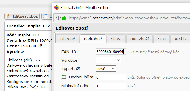 Editace EAN zboží